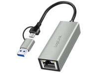 USB Adapter, USB 3.2 Gen1, USB-A/C to Gigabit Ethernet, aluminum