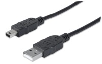 Manhattan USB-A to Mini-USB Cable, 1.8m, Male to Male, Black, 480 Mbps (USB 2.0), Hi-Speed USB, Lifetime Warranty, Polybag USB-kabel 1.8m Sort