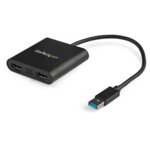 StarTech.com USB 3.0 to Dual HDMI Adapter, 1x 4K 30Hz & 1x 1080p, External Video & Graphics Card, USB Type-A to HDMI Dual Monitor Display Adapter Dongle, Supports Windows Only, Black - USB to Dual HDMI Adapter (USB32HD2) Videoadapterkabel 25cm Sort