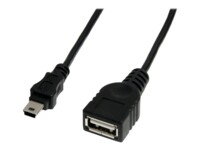 StarTech.com 1 ft Mini USB 2.0 Cable - USB A to Mini B F/M - USB cable - USB (F) to mini-USB Type B (M) - USB 2.0 - 1 ft - black - USBMUSBFM1 USB-kabel 30cm Sort