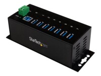 StarTech.com 7-Port USB 3.0 Hub - Metal Industrial USB-A Hub with ESD Protection & 350W Surge Protection - Din Rail, Wall or Desk Mountable - TAA Compliant USB Expander Hub (ST7300USBME) Sort
