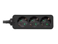 DELTACO Stikdåse 3-stik 16A Sort 5m