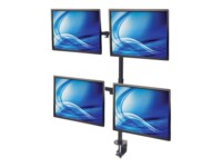 Manhattan TV & Monitor Mount, Desk, Double-Link Arms, 4 screens, Screen Sizes: 10-27', Black, Stand or Clamp Assembly, Quad Screens, VESA 75x75 to 100x100mm, Max 8kg (each), Lifetime Warranty