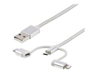 StarTech.com USB Multi Charging Cable - 3.3 ft / 1m - Lightning / USB-C / Micro-USB - Braided - MFi Certified - USB 2.0 - 3 in 1 Charging (LTCUB1MGR) USB-kabel 1m Sølv