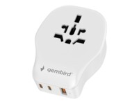 Gembird Strøm konnektor adapter med USB oplader adapter Hvid