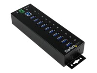 StarTech.com 10-Port USB 3.0 Hub - Metal Industrial USB-A Hub with ESD & Surge Protection - Din Rail, Wall or Desk Mountable - TAA Compliant USB Expander Hub (ST1030USBM) Sort