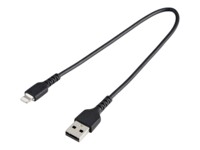 StarTech.com 12 in(30cm) Durable Black USB-A to Lightning Cable, Heavy Duty Rugged Aramid Fiber USB Type A to Lightning Charger/Sync Power Cord, Apple MFi Certified iPad/iPhone 12 Pro Max - iPhone 7/8/11/11 Pro Lightning-kabel 30cm Sort
