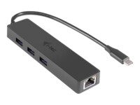 i-Tec USB C Slim 3-port HUB with Gigabit Ethernet adapter Sort