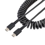 StarTech.com 20in (50cm) USB C Charging Cable, Coiled Heavy Duty Fast Charge & Sync USB-C Cable, High Quality USB 2.0 Type-C Cable, Rugged Aramid Fiber, TPE, 3A, S20, iPad, Pixel - Durable Male to Male USB, Black USB Type-C kabel 50cm Sort
