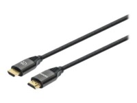 Manhattan HDMI Cable with Ethernet, 8K@60Hz (Ultra High Speed), 3m (Braided), Male to Male, Black, 4K@120Hz, Ultra HD 4k x 2k, Fully Shielded, Gold Plated Contacts, Lifetime Warranty, Polybag HDMI-kabel med Ethernet 3m Sort