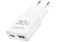 USB Wall Charger, GaN, 2port, USB-AF & USB-CF, PD 30W, slim, white