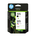HP 305 2-Pack Tri-color/Black Original Sort, Cyan, Magenta, Gul 120 sider Blæk