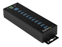 StarTech.com 10 Port USB Hub with Power Adapter, Surge Protection, Metal Industrial USB 3.0 Data Transfer Hub, Din Rail, Wall or Desk Mountable, High Speed USB 3.1/ USB 3.2 Gen 1 5Gbps Hub - Windows/macOS/Linux (HB30A10AME) Sort