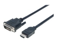 Manhattan HDMI to DVI-D 24+1 Cable, 3m, Male to Male, Black, Dual Link, Compatible with DVD-D, Lifetime Warranty, Polybag Videoadapterkabel 3m Sort