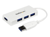 StarTech.com 4 Port USB 3.0 Hub - Multi Port USB Hub w/ Built-in Cable - Powered USB 3.0 Extender for Your Laptop - White (ST4300MINU3W) Hvid