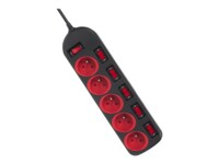 Maclean Energy MCE204 Stikdåse 5-stik 10A Sort Rød 1.5m