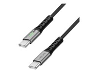 USB 2.0 Type-C cable, C/M to C/M, 480 Mbps, 100W, LED, nylon, metal,black,0.5 m
