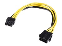 Akasa Strøm 8 pin EPS12 V (female) - 8 pin PCI Express-strøm med aftagelig 2 pin sektion (male) Sort Gul 20cm Strømforsyningsadapter