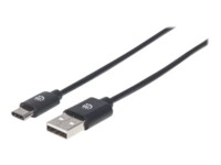 Manhattan USB-C to USB-A Cable, 2m, Male to Male, Black, 480 Mbps (USB 2.0), Hi-Speed USB, Lifetime Warranty, Polybag USB Type-C kabel 2m Sort