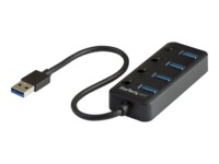StarTech.com 4 Port USB 3.0 Hub, USB-A to 4x USB 3.0 Type-A with Individual On/Off Port Switches, SuperSpeed 5Gbps USB 3.1/USB 3.2 Gen 1, USB Bus Powered, Portable, 9.8' Attached Cable - Windows/macOS/Linux (HB30A4AIB) Sort