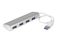 StarTech.com 4 Port Portable USB 3.0 Hub with Built-in Cable - Aluminum and Compact USB Hub (ST43004UA) Sølv Hvid