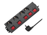 LogiLink Stikdåse 4-stik 16A Sort Rød 1.5m