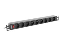 Lanberg PDU-09E-0300-BK Strømfordelingsenhed 9-stik 16A Sort 3m