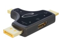 Delock 3 in 1 Monitor Adapter with HDMI / DisplayPort / mini DisplayPort in to HDMI out with 4K 60 Hz Video / lyd adapter Sort