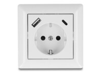 Delock Wall Socket with two USB Charging Ports, 1 x USB Type-A and 1 x USB Type-C™ with PD 3.0, 18 W