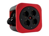 REV Cable box S Forlængelsesspole 4-stik 16A Sort Rød 10m
