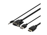DELTACO HDMI-kabel HDMI/VGA/audio/USB 2m Sort