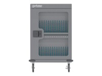 Manhattan Charging Cabinet/Cart via USB-C x32 Devices, Trolley, Power Delivery 18W per port (576W total), Suitable for iPads/other tablets/chromebooks up to , Bays 380x30x280mm, Device charging cables not included, Lockable (PIN code), EU & UK power cords