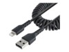 StarTech.com 1m (3ft) USB to Lightning Cable, MFi Certified, Coiled iPhone Charger Cable, Black, Durable and Flexible TPE Jacket Aramid Fiber, Heavy Duty Coil Charging Cable - Rugged USB Lightning Cable Lightning-kabel 1m Sort