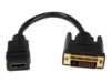StarTech.com 8in HDMI to DVI-D Video Cable Adapter - HDMI Female to DVI Male - HDMI to DVI Dongle Adapter Cable (HDDVIFM8IN) Videoadapter 20.32cm Sort
