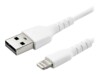 StarTech.com 3 ft(1m) Durable White USB-A to Lightning Cable, Heavy Duty Rugged Aramid Fiber USB Type A to Lightning Charger/Sync Power Cord, Apple MFi Certified iPad/iPhone 12 Pro Max - iPhone 7/8/11/11 Pro Lightning-kabel 1m Hvid