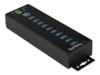 StarTech.com 10 Port USB Hub with Power Adapter, Surge Protection, Metal Industrial USB 3.0 Data Transfer Hub, Din Rail, Wall or Desk Mountable, High Speed USB 3.1/ USB 3.2 Gen 1 5Gbps Hub - Windows/macOS/Linux (HB30A10AME) Sort
