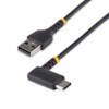 StarTech.com 6ft (2m) USB A to C Charging Cable Right Angle, Heavy Duty Fast Charge USB-C Cable, USB 2.0 A to Type-C, Durable and Rugged Aramid Fiber, 3A, S20/iPad/Pixel - High Quality USB Charging Cord (R2ACR-2M-USB-CABLE) USB Type-C kabel 2m Sort