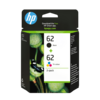 HP 62 2-Pack Tri-color/Black Original Combo Sort, Cyan, Magenta, Gul 200 sider Blæk