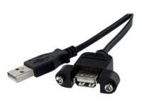 StarTech.com 1 ft Panel Mount USB Cable A to A - F/M - USB extension cable - USB (M) to USB (F) - USB 2.0 - 1 ft - molded, thumbscrews - black - USBPNLAFAM1 USB forlængerkabel 30cm Sort