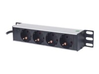 Intellinet 1U Rackmount 4-Way Power Strip - German Type', With Power Indicator, No Surge Protection, 1.8m Power Cord (Euro 2-pin plug) Stikdåse 4-stik 15A Sort