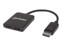 Manhattan DisplayPort to 2-Port DisplayPort Splitter Hub MST, 4K@30Hz, USB-A Powered, Video Wall Function, Black, Blister Video-/audiosplitter DisplayPort
