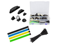 Cable organizer set in a box, 8 items, 128 pcs., mixed color