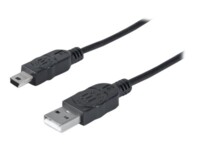 Manhattan USB-A to Mini-USB Cable, 1.8m, Male to Male, Black, 480 Mbps (USB 2.0), Hi-Speed USB, Lifetime Warranty, Polybag USB-kabel 1.8m Sort