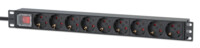 19' 1U Rack Mount 9-Output Power Distribution Unit (PDU), EU CEE 7/3 Outlets, Built-in 2 m Power Cord with EU CEE 7/7 Plug, 16 A, On/Off Switch, Horizontal Mount, Aluminum, Black
