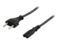 DELTACO Europlug (strøm CEE 7/16) (male) - Strøm IEC 60320 C7 Sort 2m Strømkabel