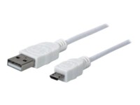 Manhattan USB-A to Micro-USB Cable, 1m, Male to Male, White, 480 Mbps (USB 2.0), Hi-Speed USB, Lifetime Warranty, Polybag USB-kabel 1m Hvid