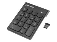 Manhattan Numeric Keypad, Wireless (2.4GHz), USB-A Micro Receiver, 18 Full Size Keys, Black, Membrane Key Switches, Auto Power Management, Range 10m, AAA Battery (included), Windows and Mac, Three Year Warranty, Blister Tastatur Membran Trådløs