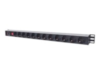 Intellinet Vertical Rackmount 12-Way Power Strip - German Type, With On/Off and Overload Protection, 1.6m Power Cord (Euro 2-pin plug) Stikdåse 12-stik 16A Sort 1.6m