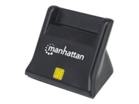 Manhattan USB-A Smart/SIM Card Reader, 480 Mbps (USB 2.0), Desktop Standing, Friction Type compatible, Hi-Speed USB, Cable 86cm, Black, Three Year Warranty, Blister SMART-kortlæser
