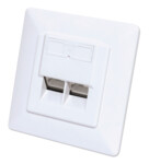 2-Port Cat6 10G Shielded RJ45 Wall Plate, Flush Mount with Faceplate, STP, Signal White RAL9003